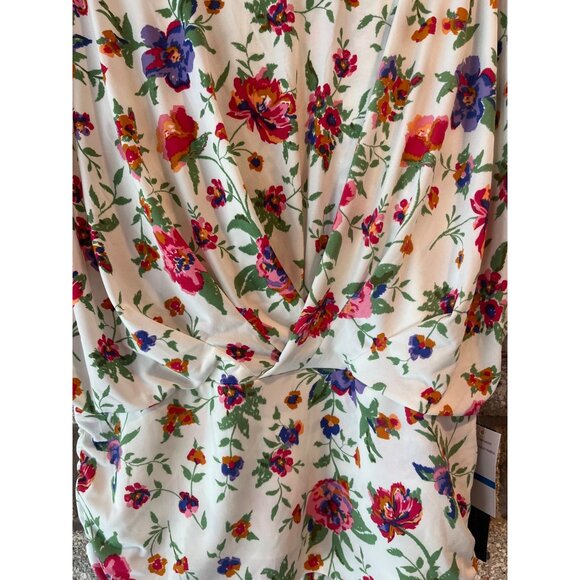 Cynthia Steffe Womens Floral Print Top XL Soft Knit Blouse White Multicolor - Picture 2 of 7